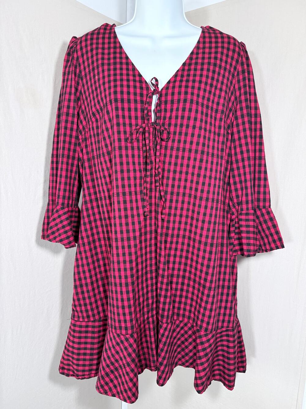 Time and Tru Plaid Gingham Ruffle Dress Size L
